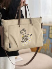 Embroidered Shoulder Bag Cute Princess Girl Ballerina Line Art - Image 2
