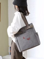 Elegance Fusion Classy Woman Embroidered Grey Shoulder Toe Bag - Image 2