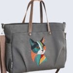 Artful Cat Design Embroidered Grey Toe Bag-Dont Miss Out