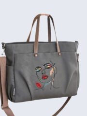 Elevate Your Style Shop the Abstract Art Lines Embroidered Tote Today!