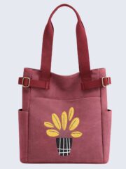 Embroidery Purple Bag Modern Art Aesthetic Boho Flower Plants Canvas