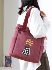 Embroidery Purple Bag Modern Art Aesthetic Boho Flower Plants Canvas - Image 3