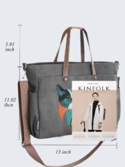 Modern Minimalist Abstract Cat Art Design Embroidered Grey Shoulder Bag - Image 4