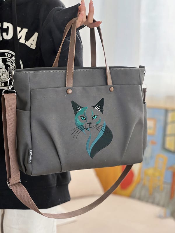 Minimalist Meets Whimsical Cat Embroidered Toe Bag
