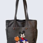 Bouncing into Fashion with Mickey Mouse Playing Basketball Cartoon Theme Embroidered Tote Bag
