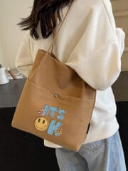 It's OK Cartoon Qute Funny Emotion Kawaii Faces Themed Embroidered Toe Shoulder Bag - Image 2