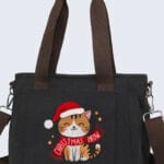 Shop Now Embroidered Meowy Catmas black Shoulder Bag for Cat Enthusiasts