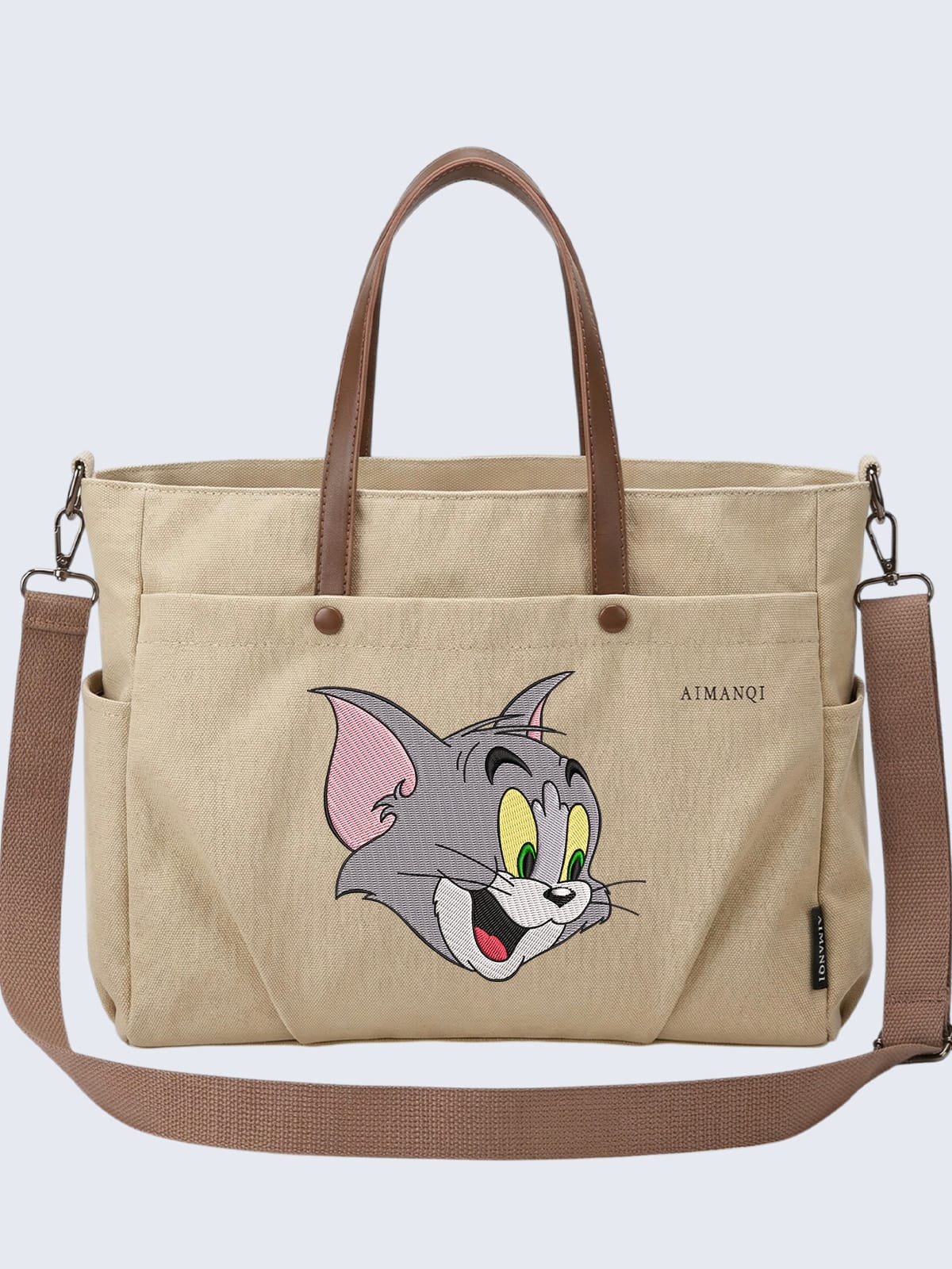 main Retro Cartoon Mascot Embroidered Canvas Tote Bag - Image 1